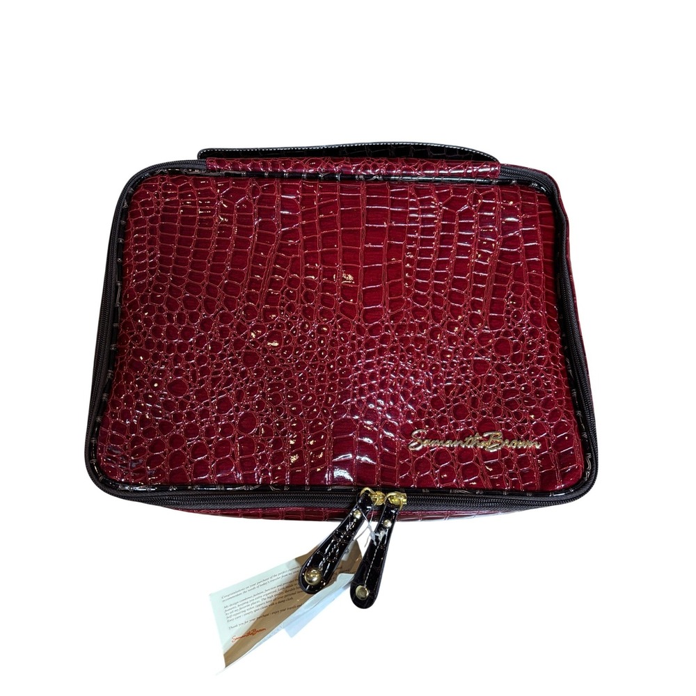 Samantha Brown Burgundy Croc Embossed Cosmetic Case Travel Organizer S2553-67-AK